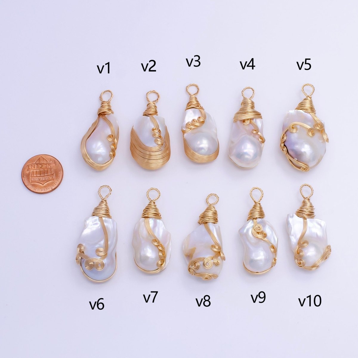 24K Gold Filled Circular Unique Wired Baroque Freshwater Pearl Pendant | P1854 V