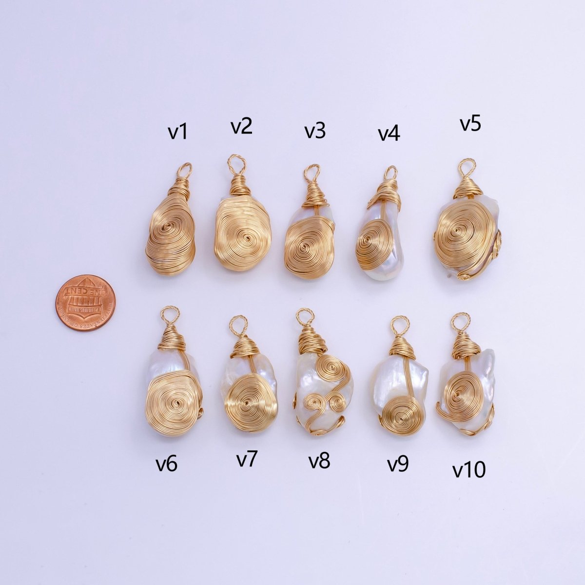 24K Gold Filled Circular Unique Wired Baroque Freshwater Pearl Pendant | P1854 V