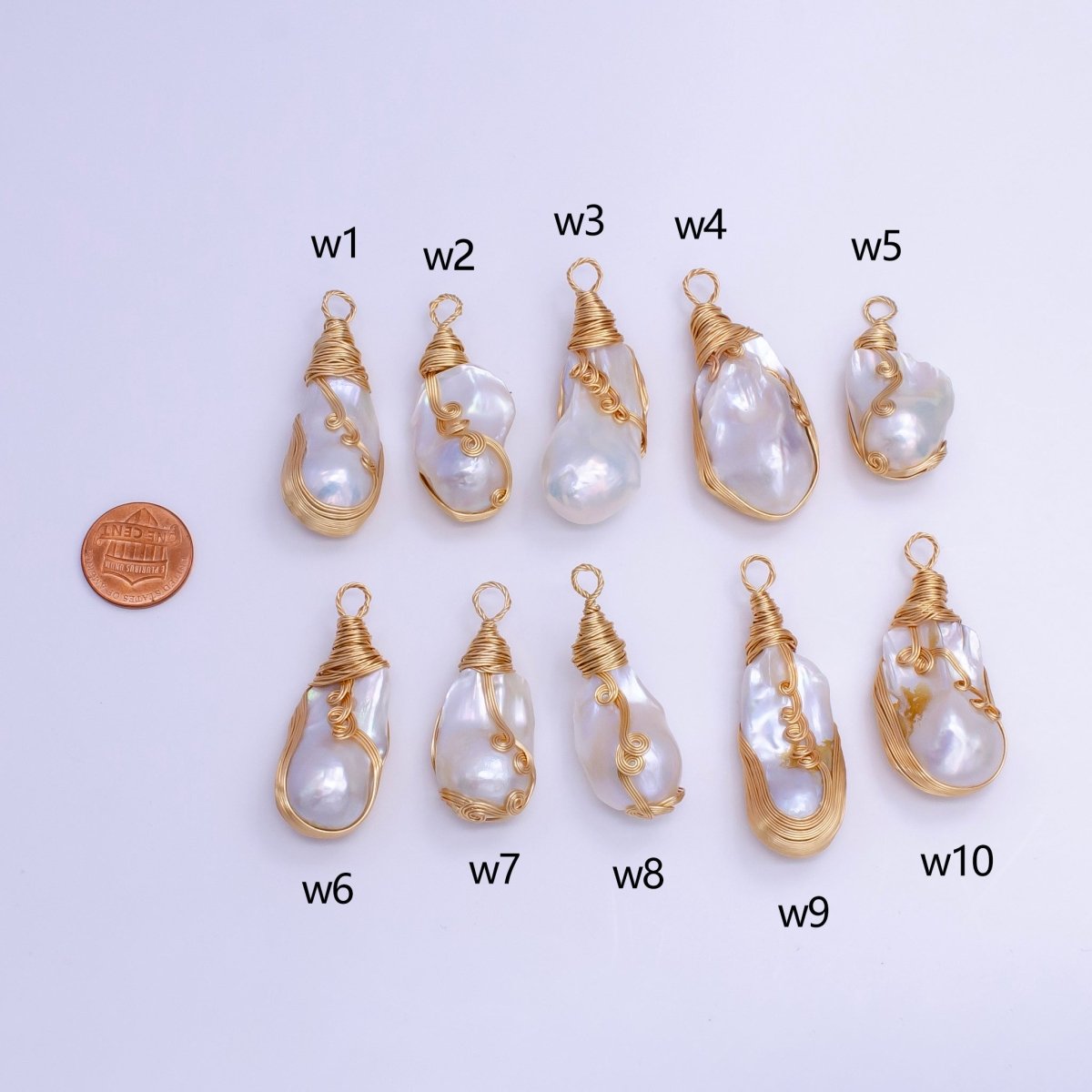 24K Gold Filled Circular Unique Wired Baroque Freshwater Pearl Pendant | P1854 W