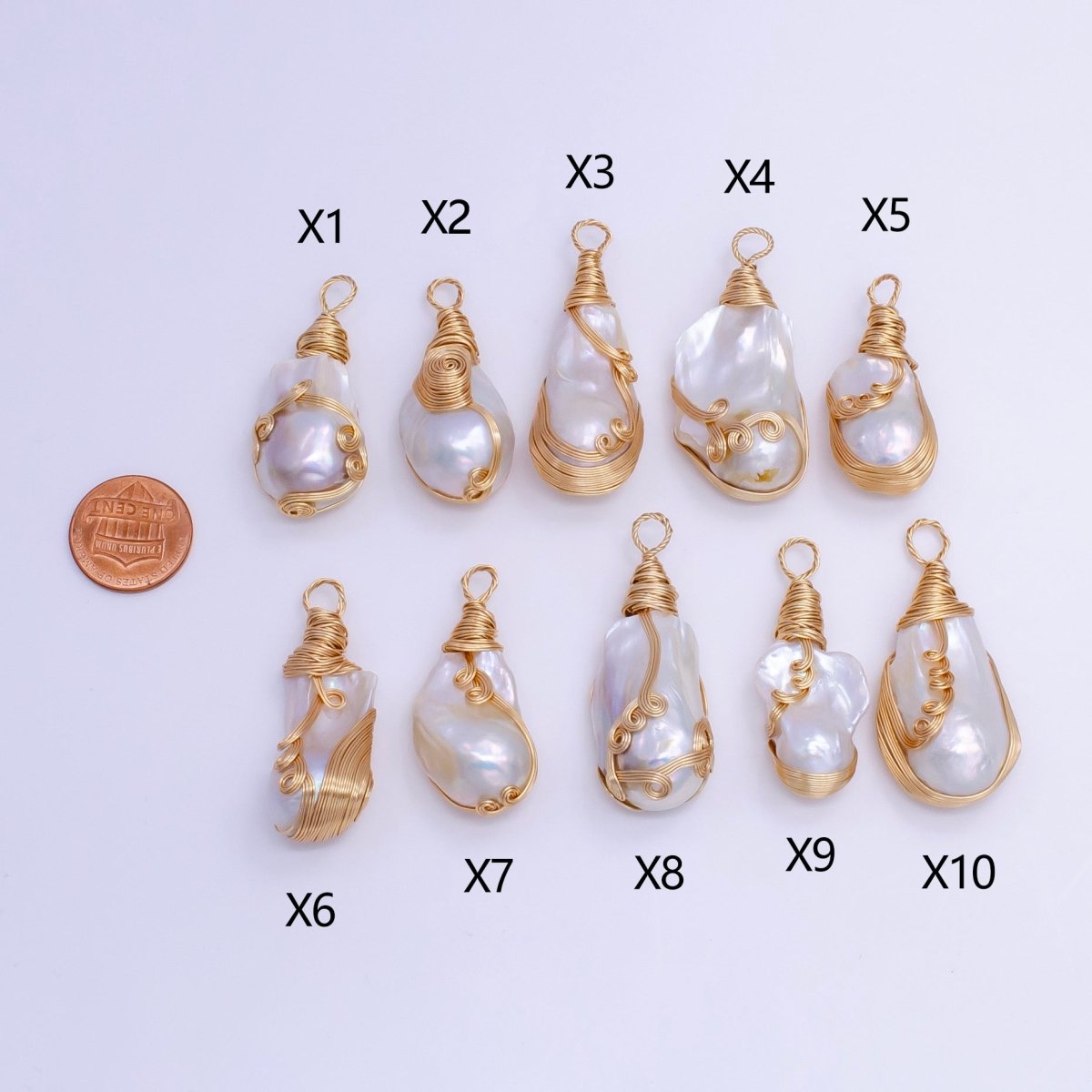 24K Gold Filled Circular Unique Wired Baroque Freshwater Pearl Pendant | P1854 X