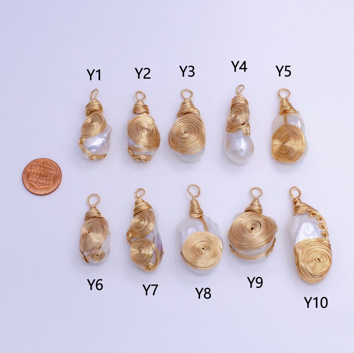 24K Gold Filled Circular Unique Wired Baroque Freshwater Pearl Pendant | P1854 Y
