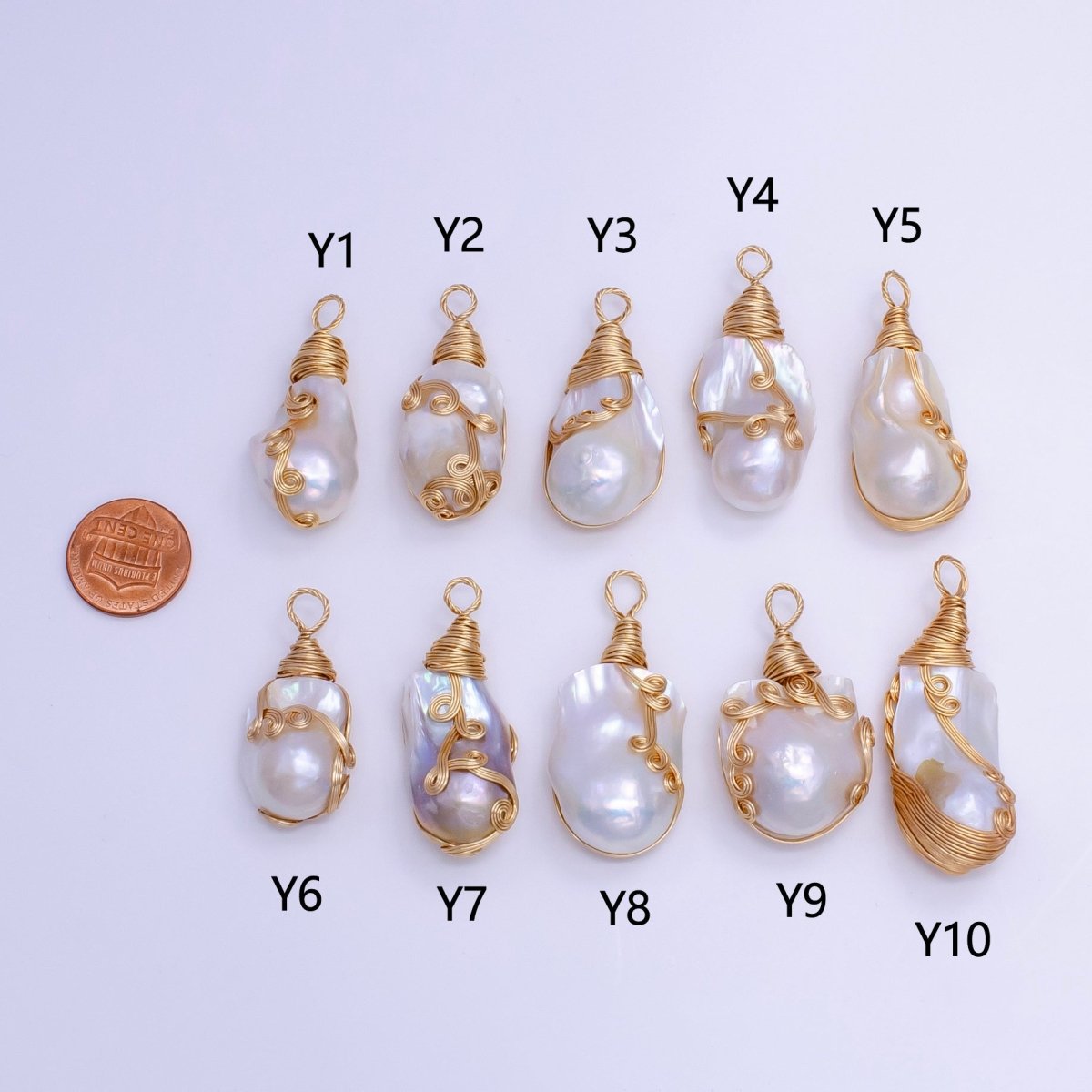 24K Gold Filled Circular Unique Wired Baroque Freshwater Pearl Pendant | P1854 Y