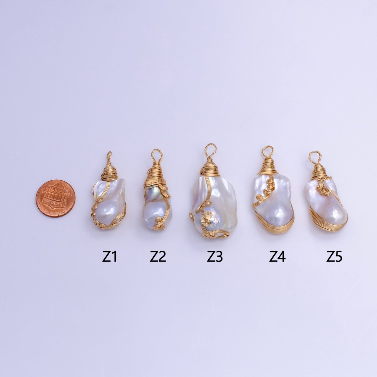 24K Gold Filled Circular Unique Wired Baroque Freshwater Pearl Pendant | P1854 Z