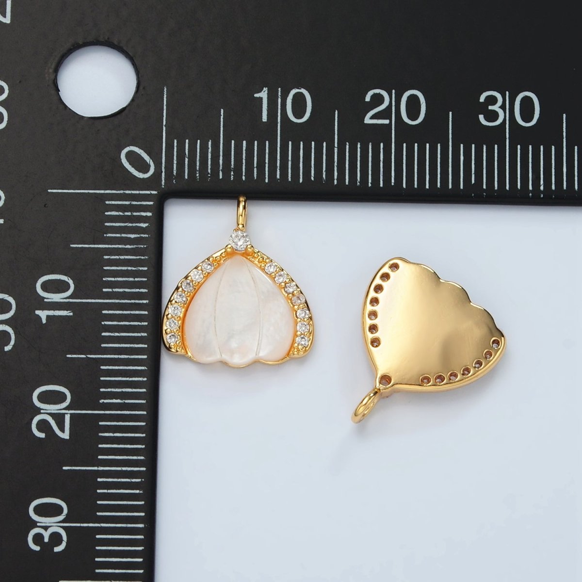 24K Gold Filled Clam Sea Shell Pearl Micro Paved CZ Charm | D680