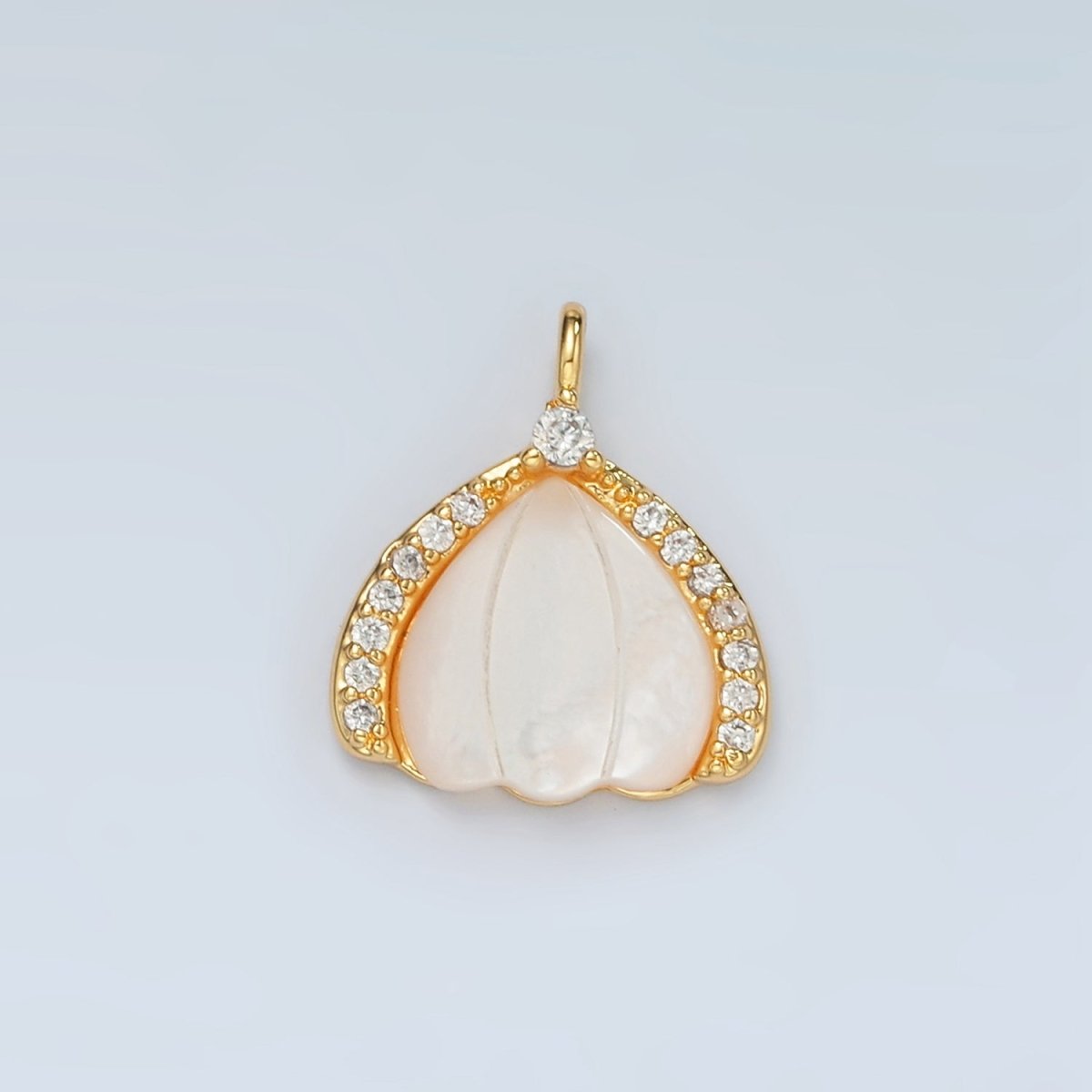 24K Gold Filled Clam Sea Shell Pearl Micro Paved CZ Charm | D680