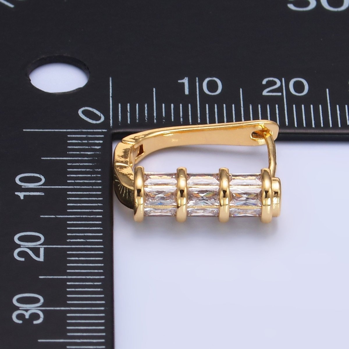 24K Gold Filled Clear Baguette CZ English Lock Hoop Earrings | AB1442
