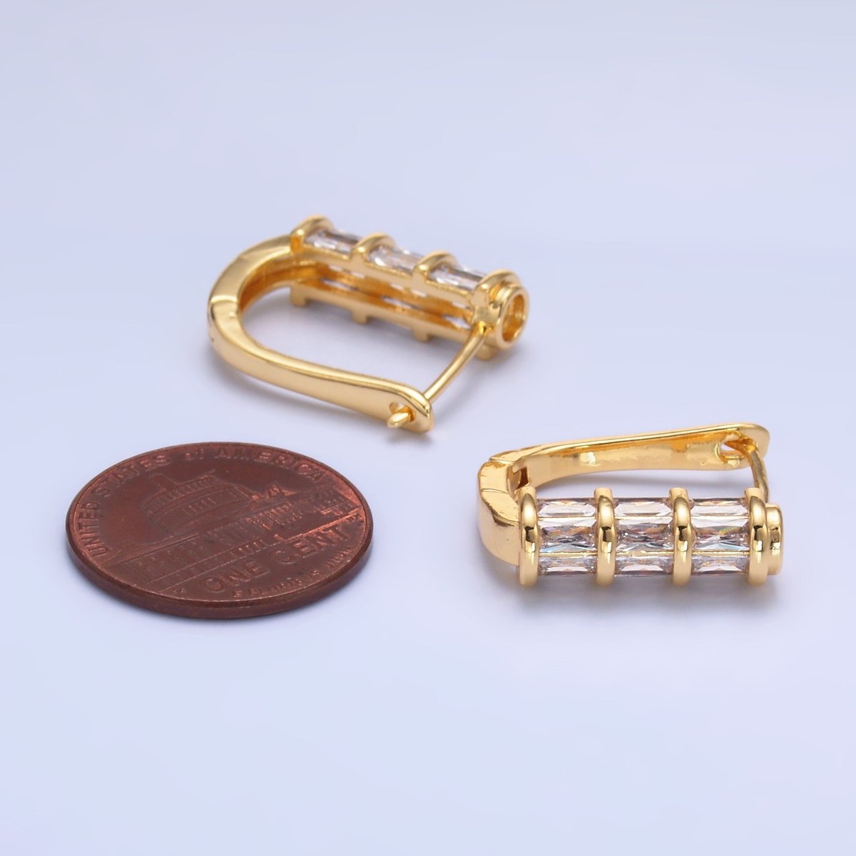 24K Gold Filled Clear Baguette CZ English Lock Hoop Earrings | AB1442