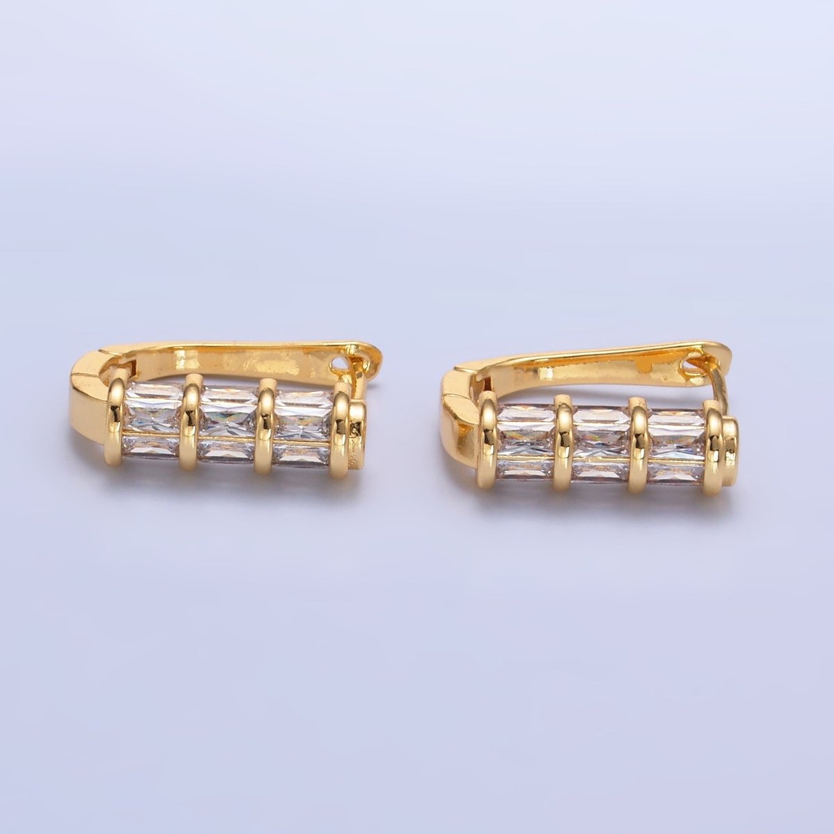 24K Gold Filled Clear Baguette CZ English Lock Hoop Earrings | AB1442