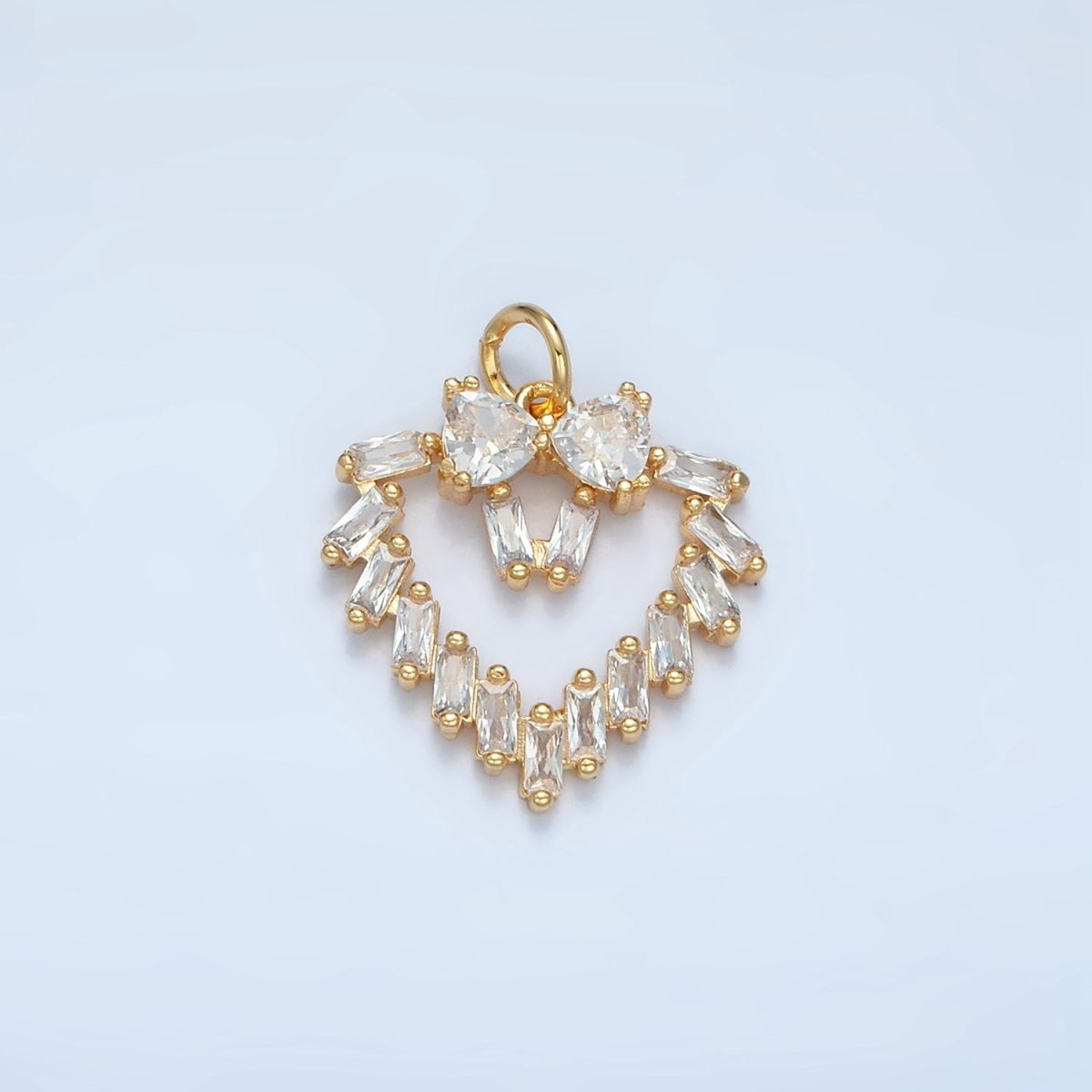 24K Gold Filled Clear Baguette CZ Open Heart Bezel Charm | E736