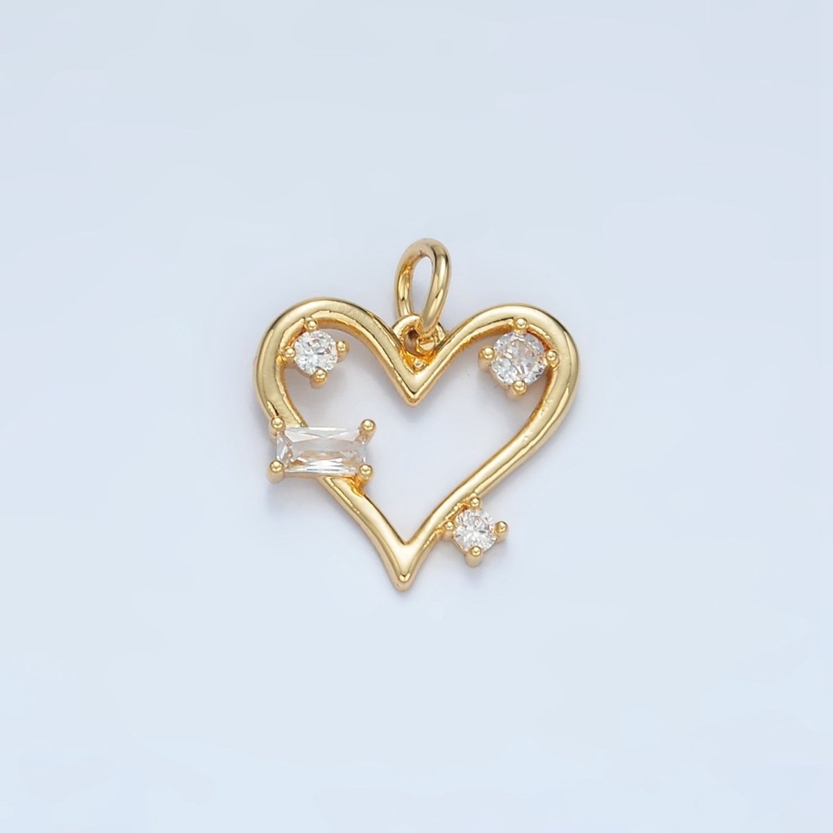24K Gold Filled Clear Baguette CZ Open Heart Bezel Charm | E737
