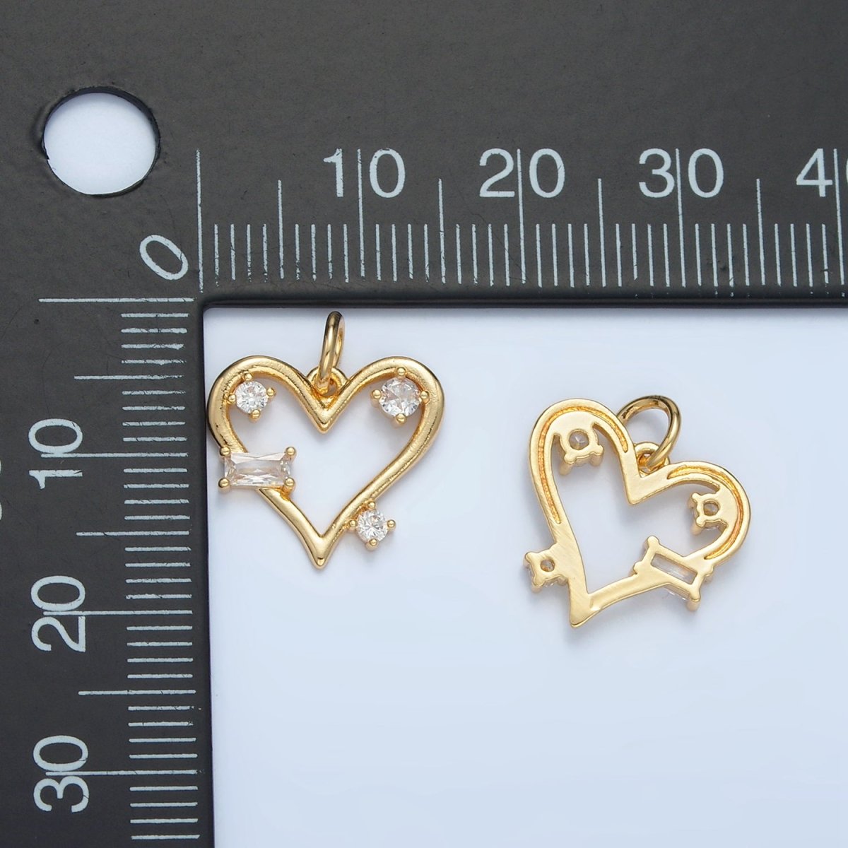 24K Gold Filled Clear Baguette CZ Open Heart Bezel Charm | E737