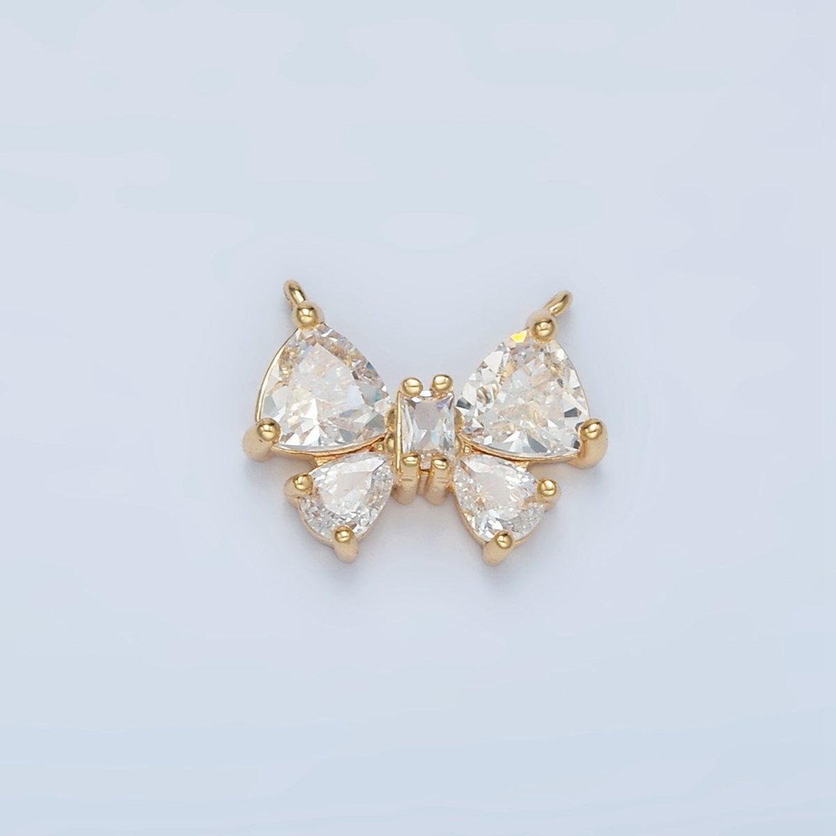 24K Gold Filled Clear Baguette CZ Ribbon Bow Butterfly Connector | F123