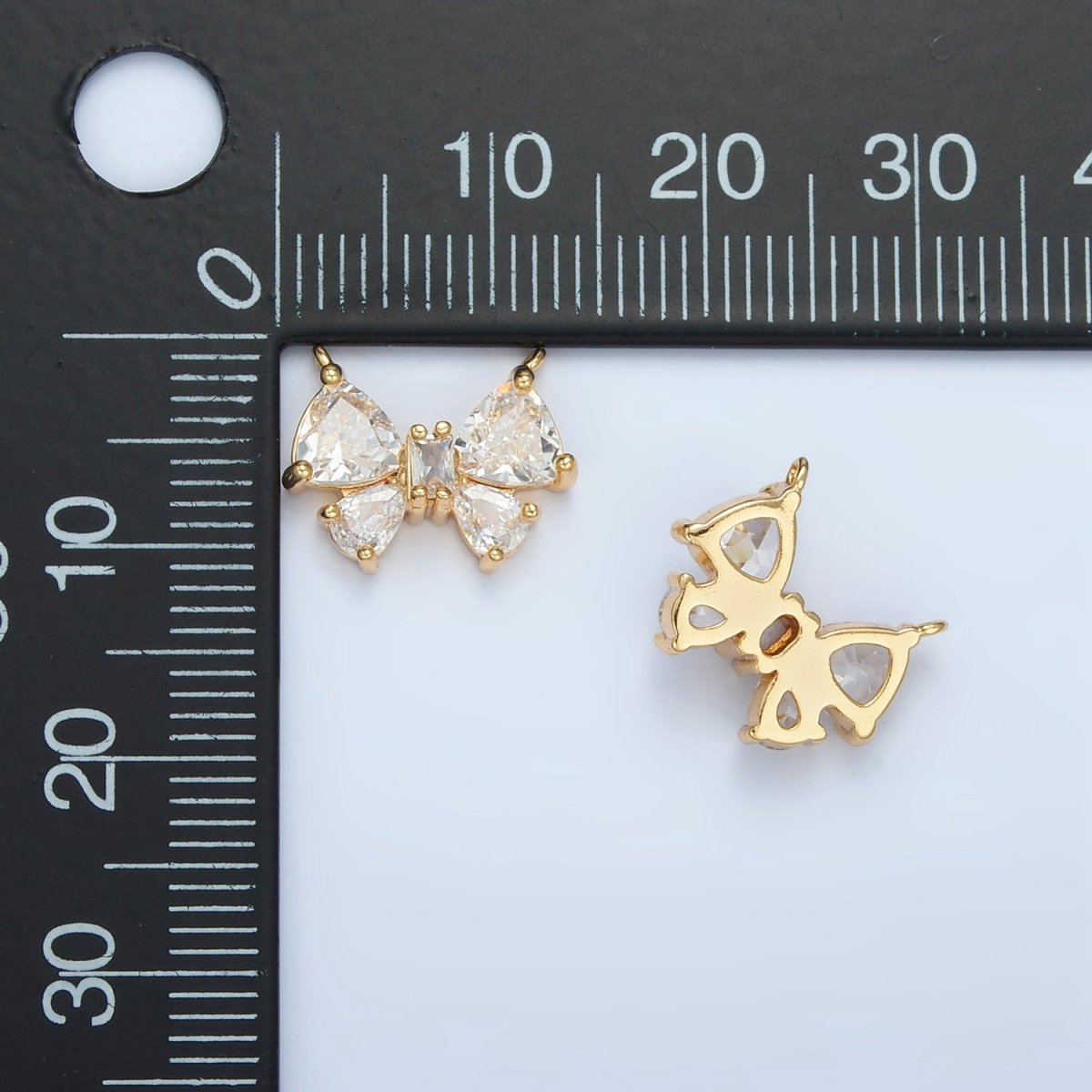 24K Gold Filled Clear Baguette CZ Ribbon Bow Butterfly Connector | F123