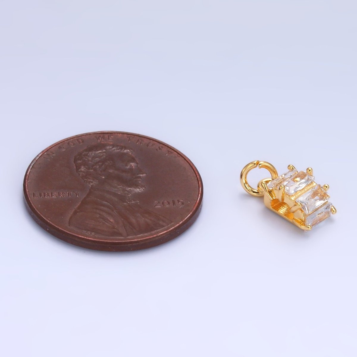 24K Gold Filled Clear Baguette Round Charm in Gold & Silver | W883