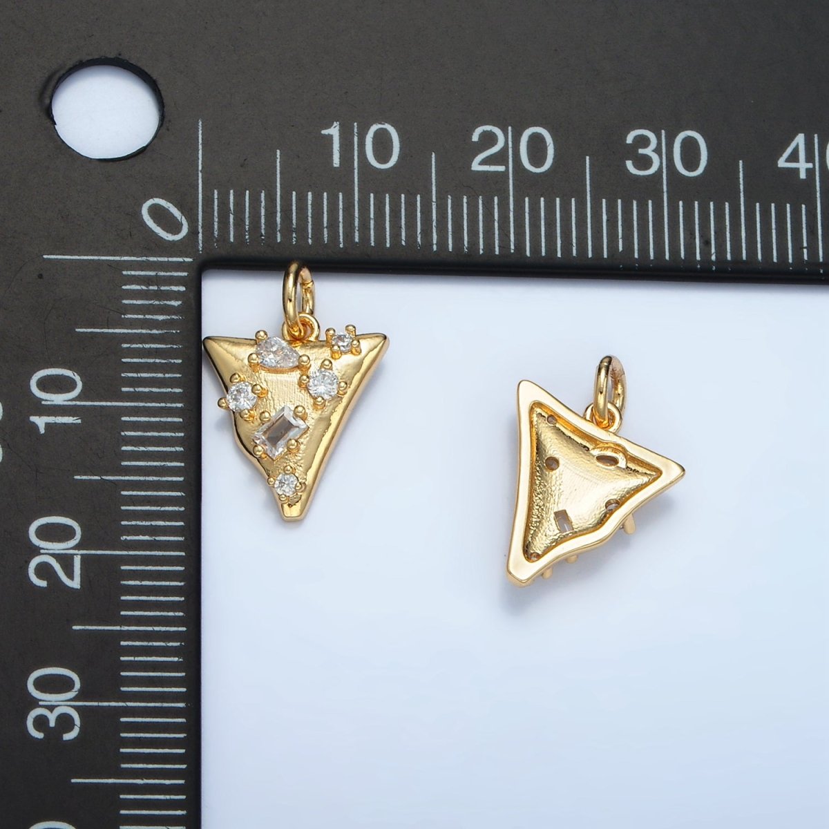 24K Gold Filled Clear CZ Abstract Triangle Charm | E091