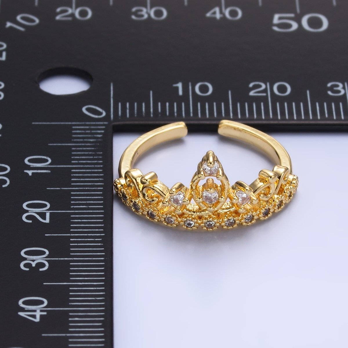 24K Gold Filled Clear CZ Artisan Crown Ring | O728