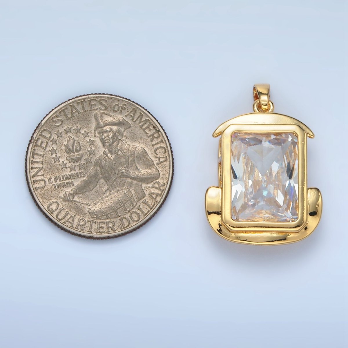 24K Gold Filled Clear CZ Baguette Bezel Pendant | I693