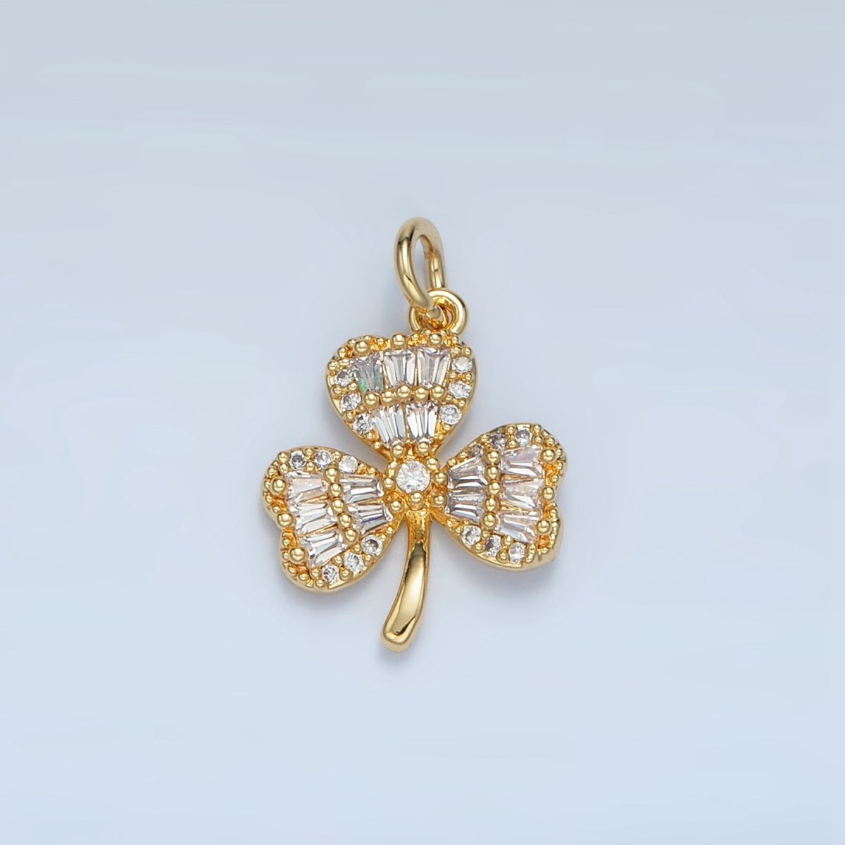 24K Gold Filled Clear CZ Baguette Clover Plant Charm | W121