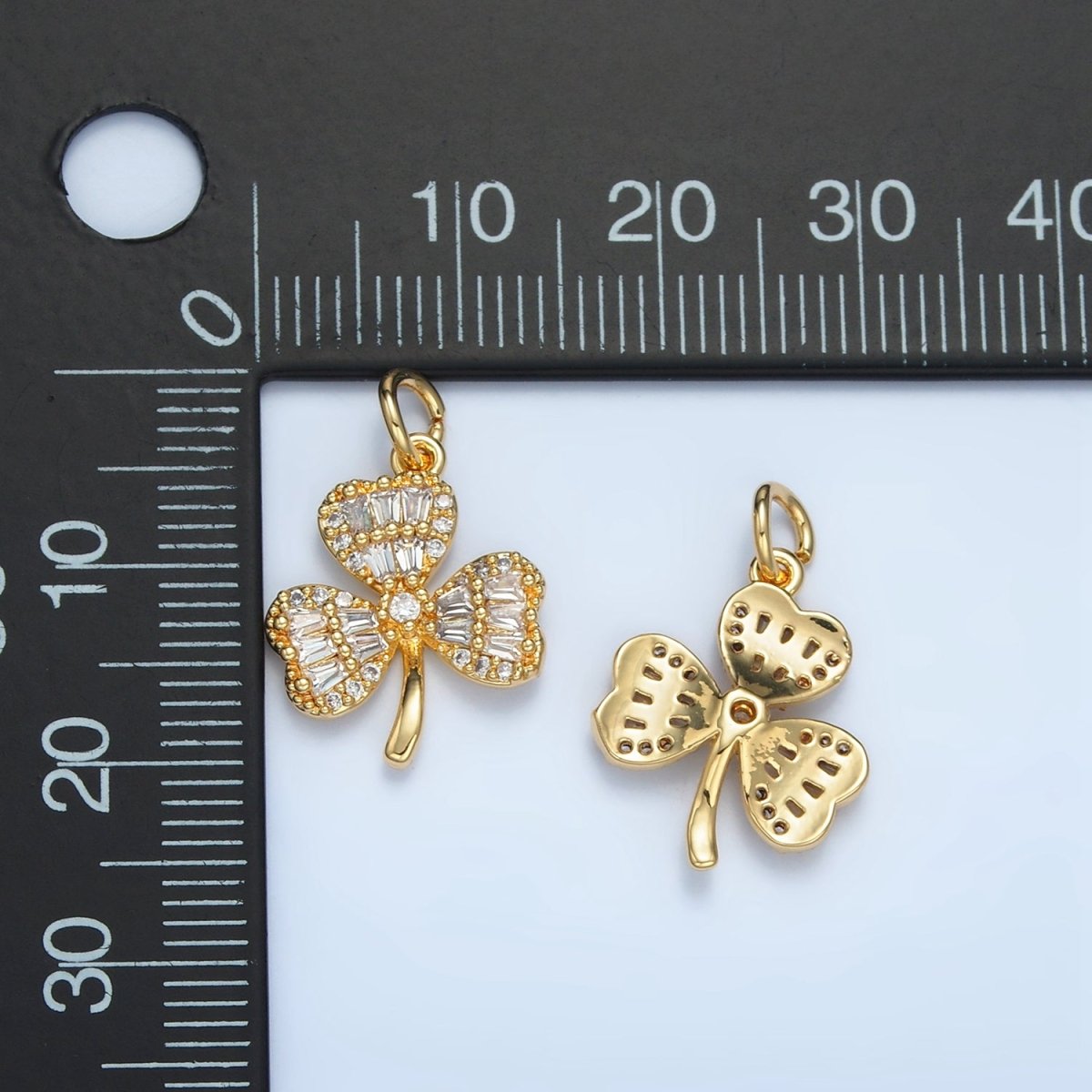 24K Gold Filled Clear CZ Baguette Clover Plant Charm | W121