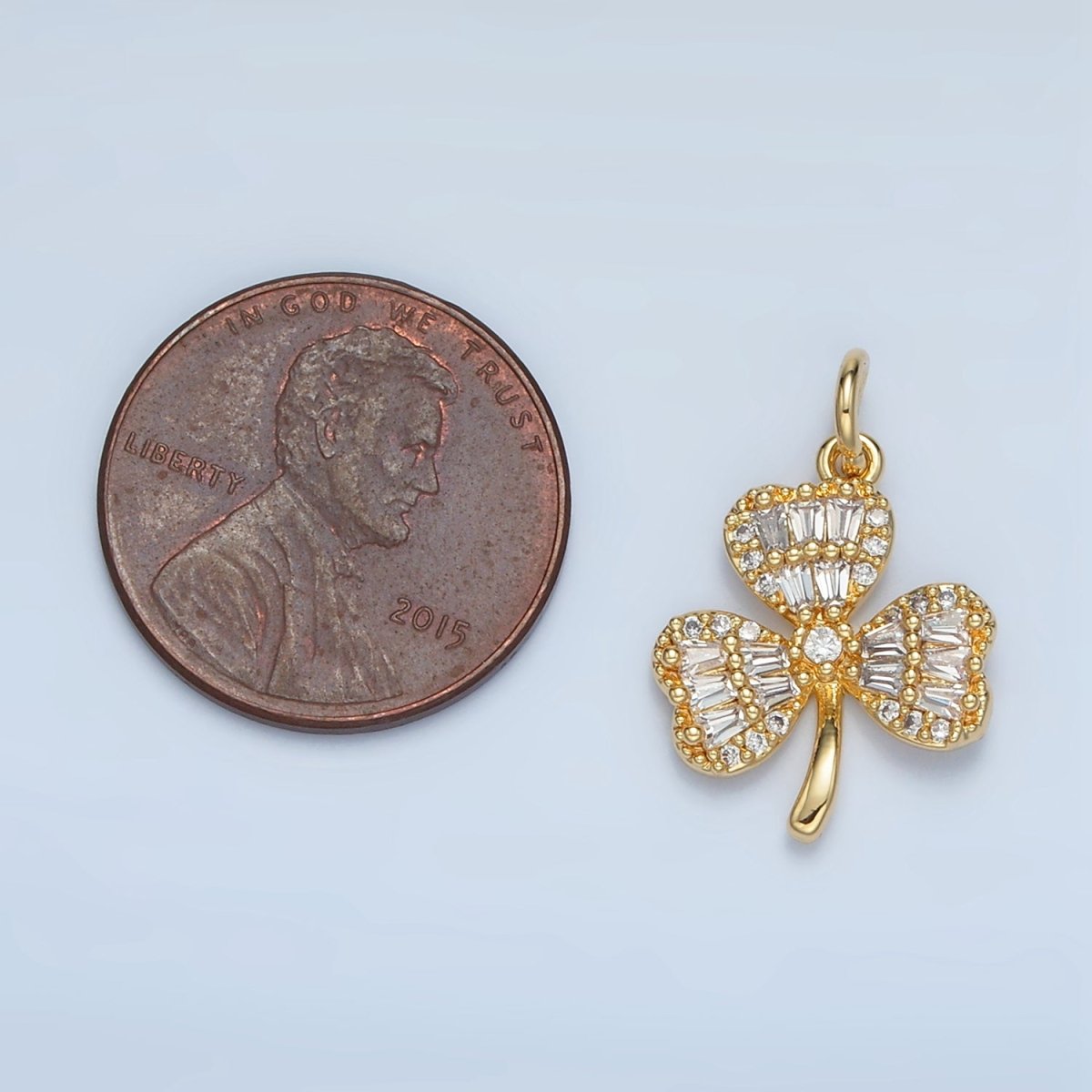 24K Gold Filled Clear CZ Baguette Clover Plant Charm | W121