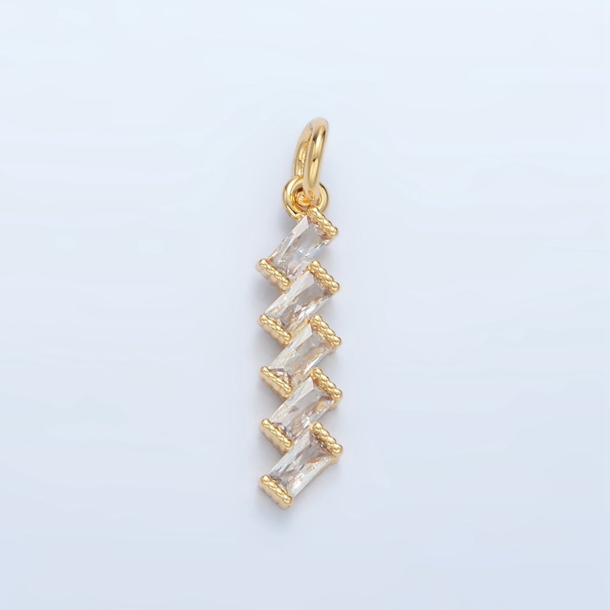 24K Gold Filled Clear CZ Baguette Geometric Lined Charm | X281