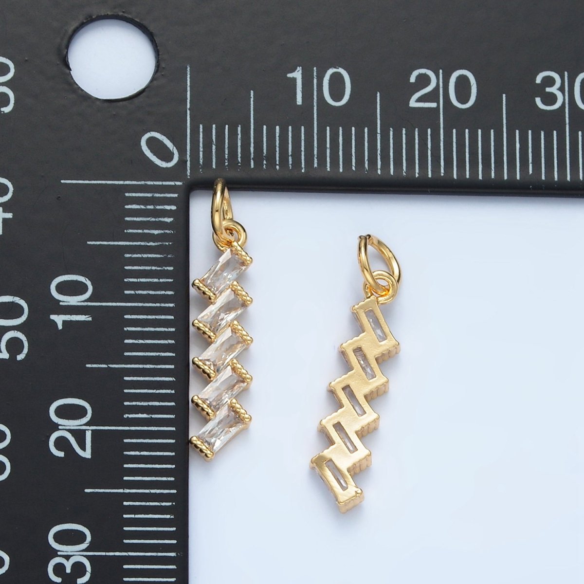 24K Gold Filled Clear CZ Baguette Geometric Lined Charm | X281
