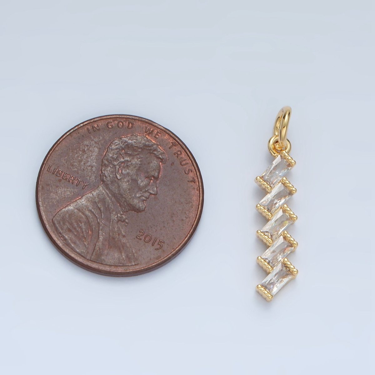 24K Gold Filled Clear CZ Baguette Geometric Lined Charm | X281