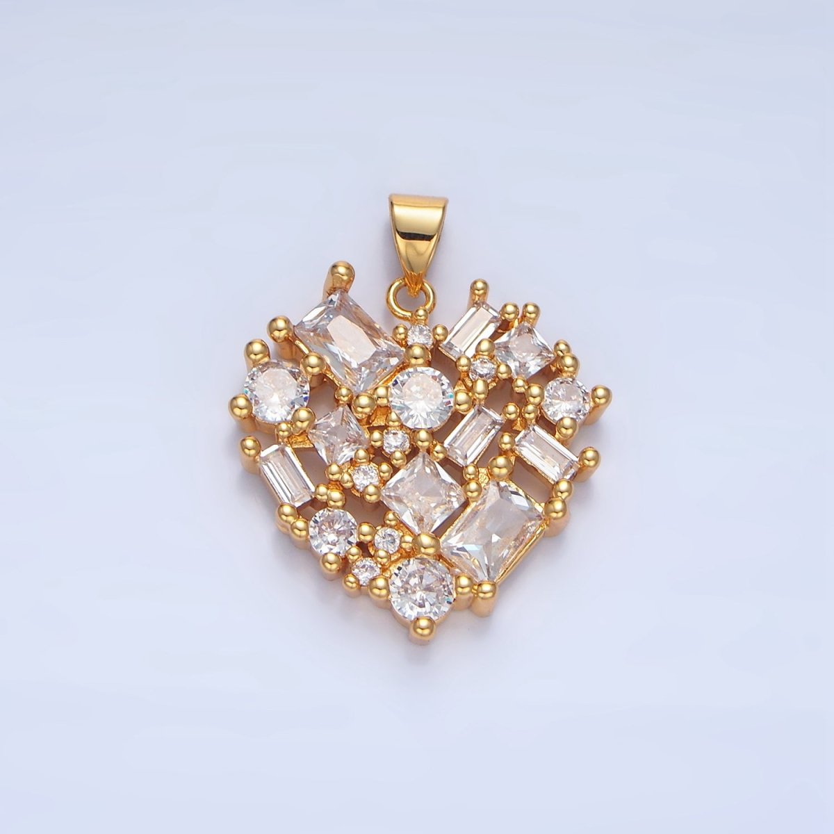 24K Gold Filled Clear CZ Baguette Heart Pendant | AA139