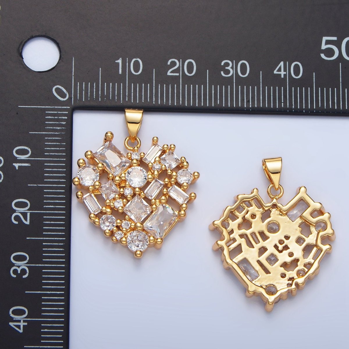 24K Gold Filled Clear CZ Baguette Heart Pendant | AA139