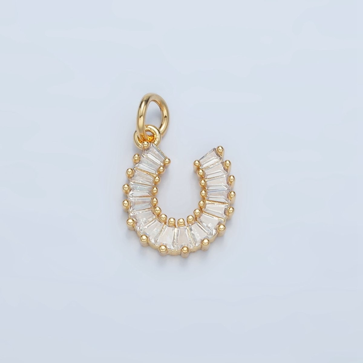 24K Gold Filled Clear CZ Baguette Horseshoe Charm | E683