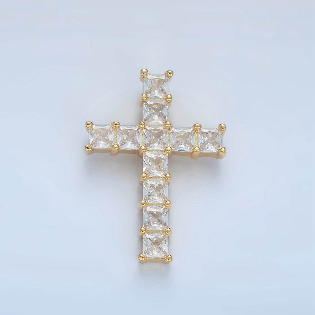 24K Gold Filled Clear CZ Baguette Religious Cross Pendant | AA869