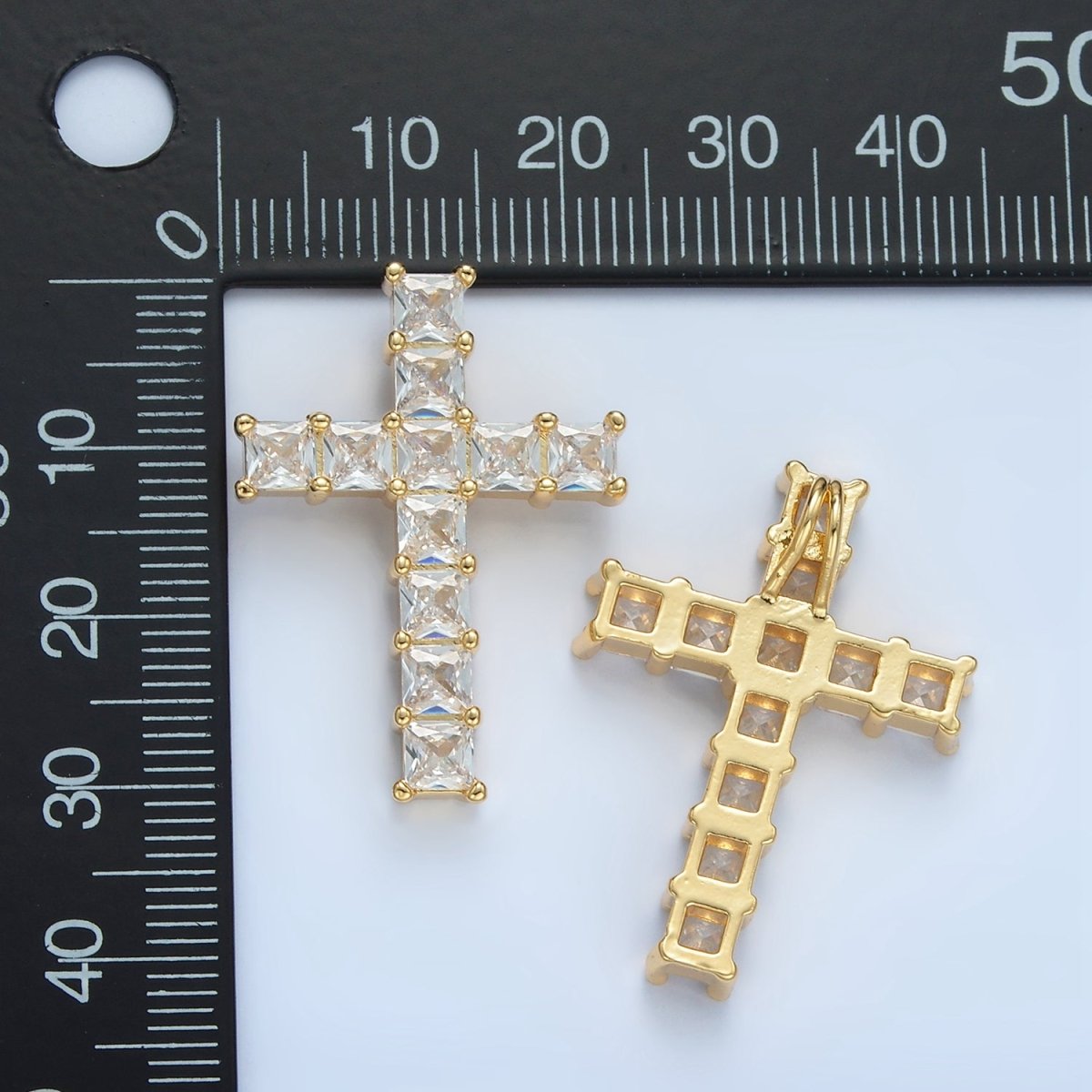 24K Gold Filled Clear CZ Baguette Religious Cross Pendant | AA869