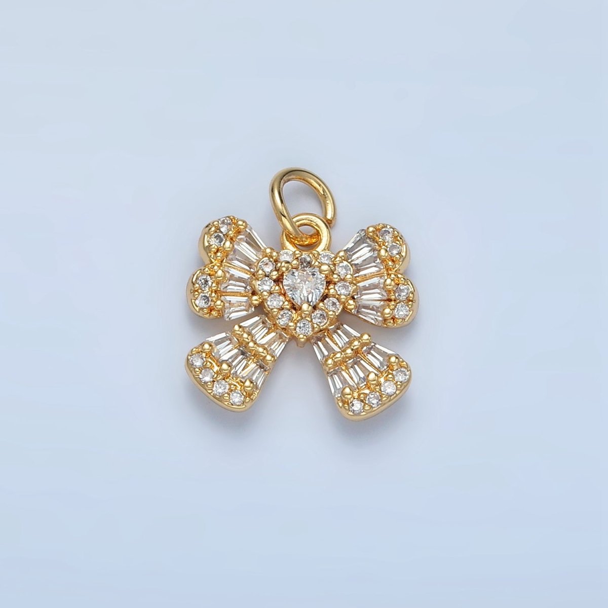 24K Gold Filled Clear CZ Baguette Ribbon Bow Charm | X553
