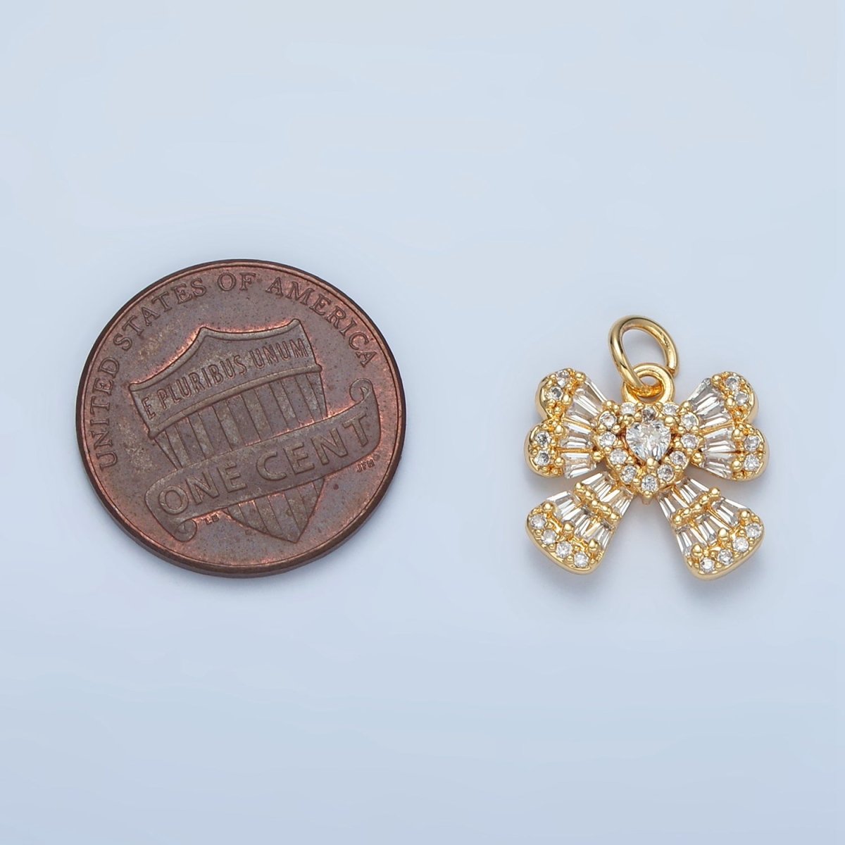 24K Gold Filled Clear CZ Baguette Ribbon Bow Charm | X553