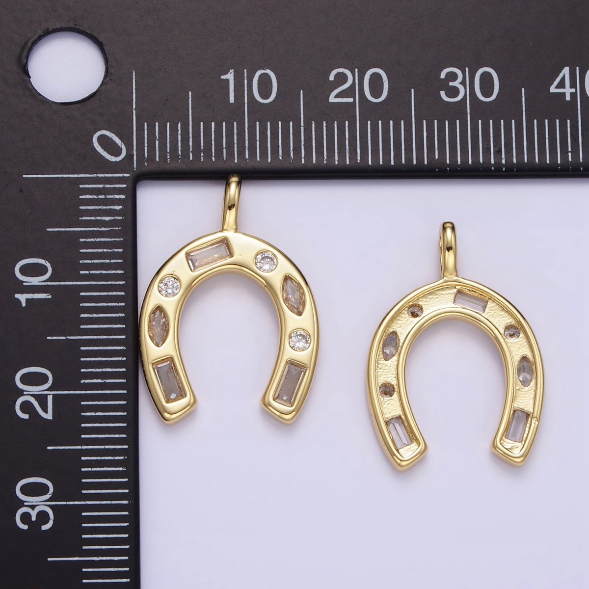 24K Gold Filled Clear CZ Baguette Sphere Horseshoe Pendant | AA1331
