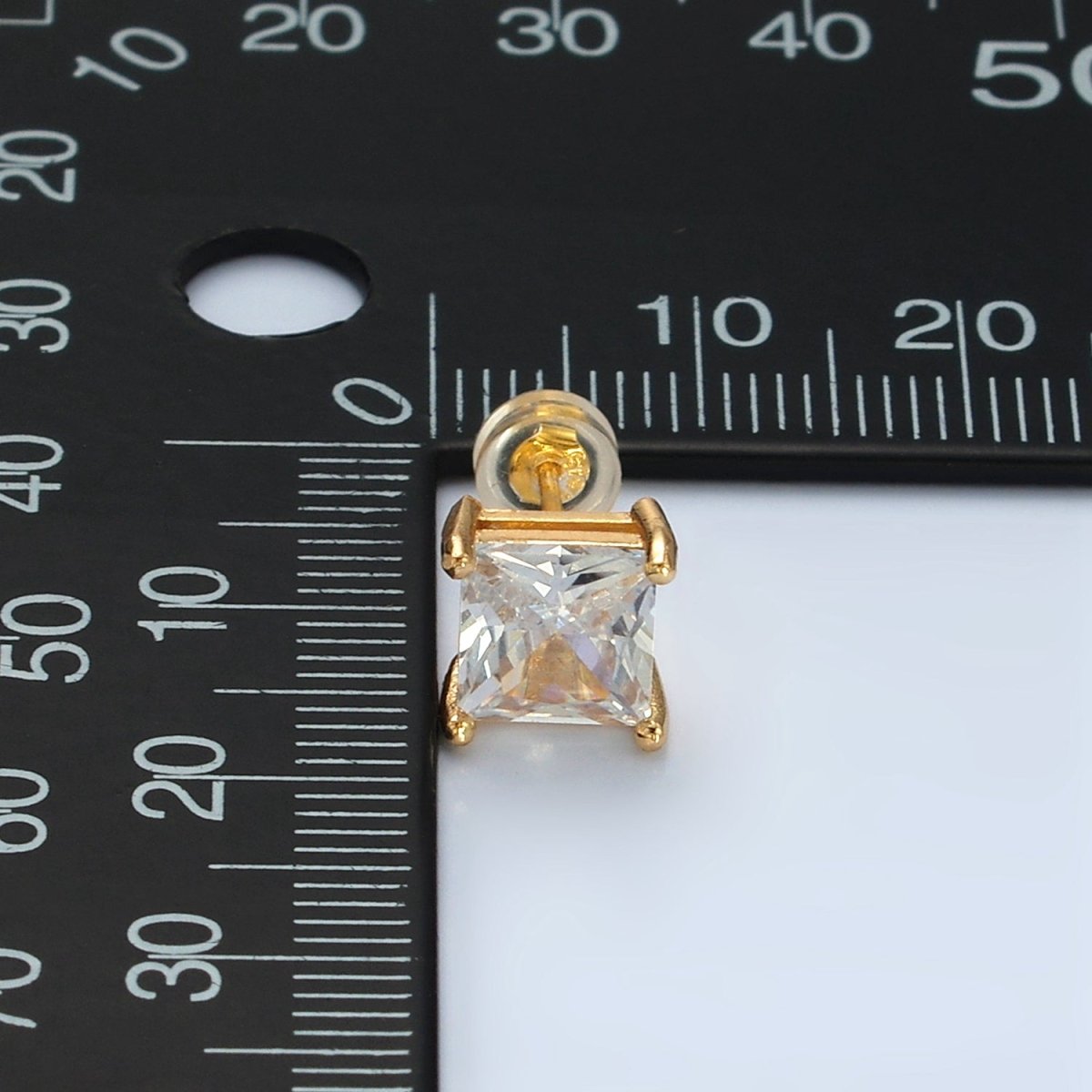 24K Gold Filled 8.3mm Clear CZ Square Baguette Stud Earrings | AB1222