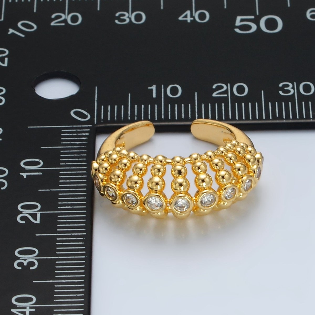 24K Gold Filled Clear CZ Beaded Bubble Geometric Ring | O1395