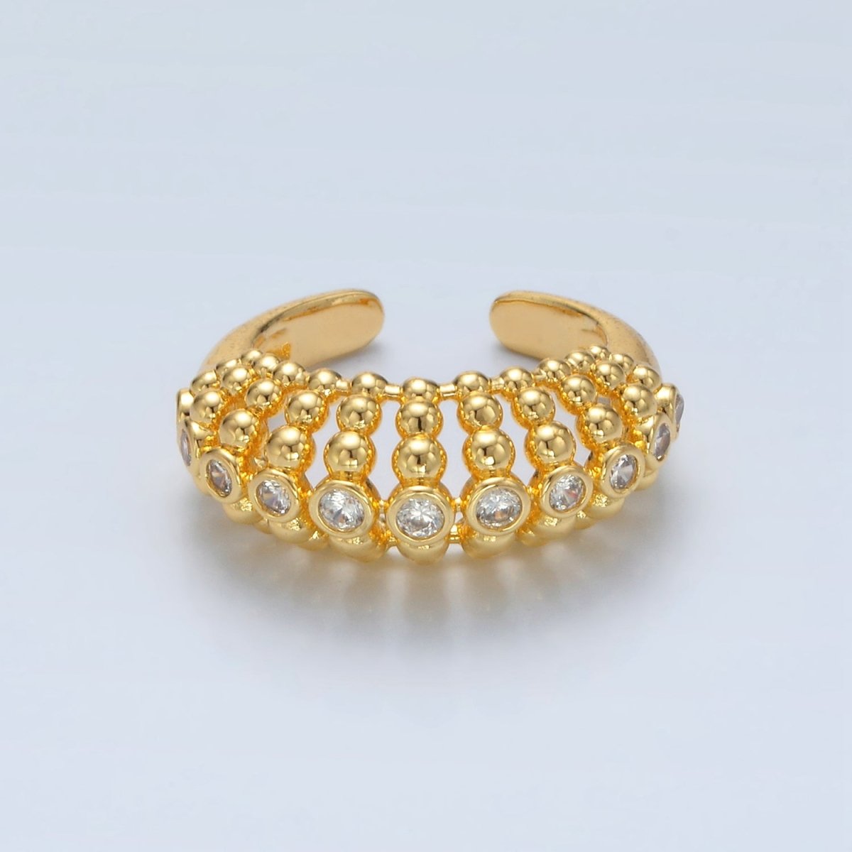 24K Gold Filled Clear CZ Beaded Bubble Geometric Ring | O1395