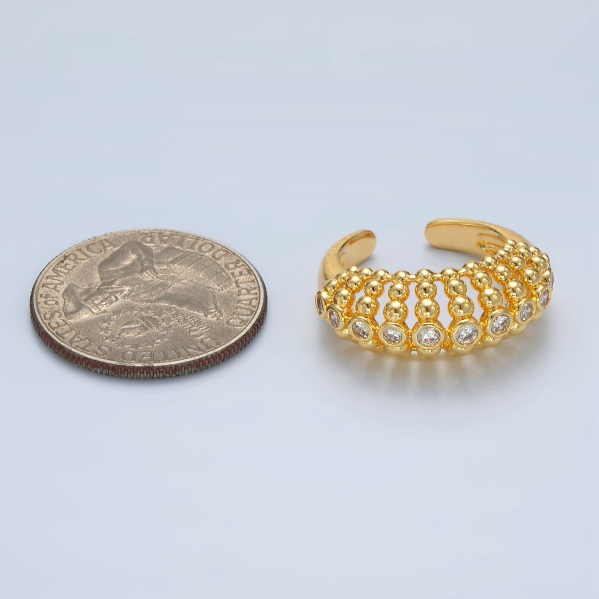 24K Gold Filled Clear CZ Beaded Bubble Geometric Ring | O1395