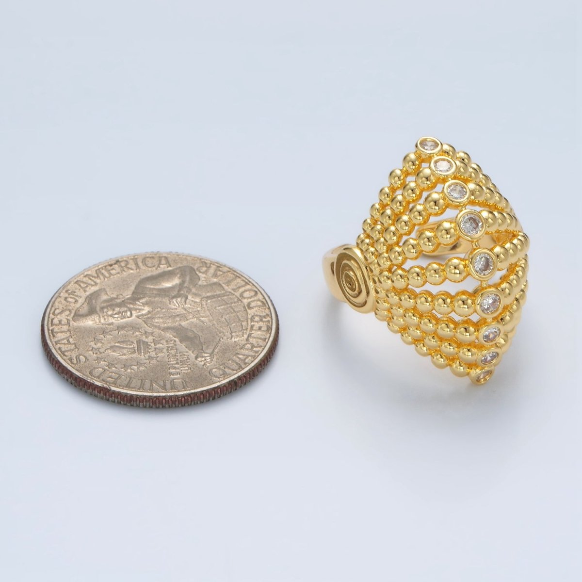 24K Gold Filled Clear CZ Beaded Bubble Sphere Geometric Ring | O1394