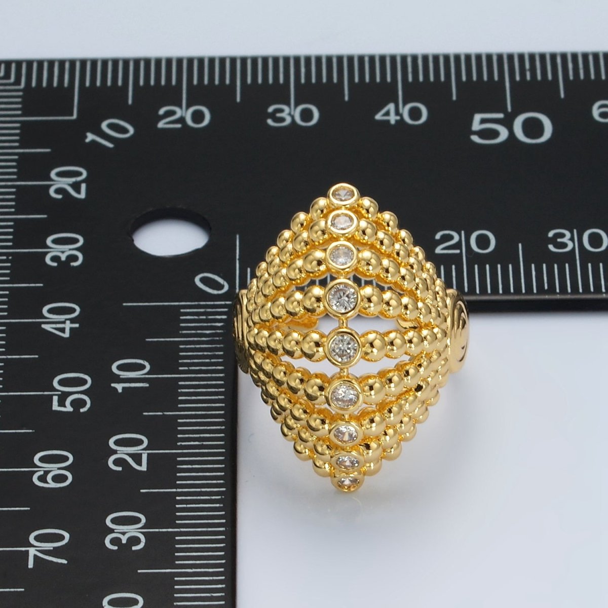 24K Gold Filled Clear CZ Beaded Bubble Sphere Geometric Ring | O1394