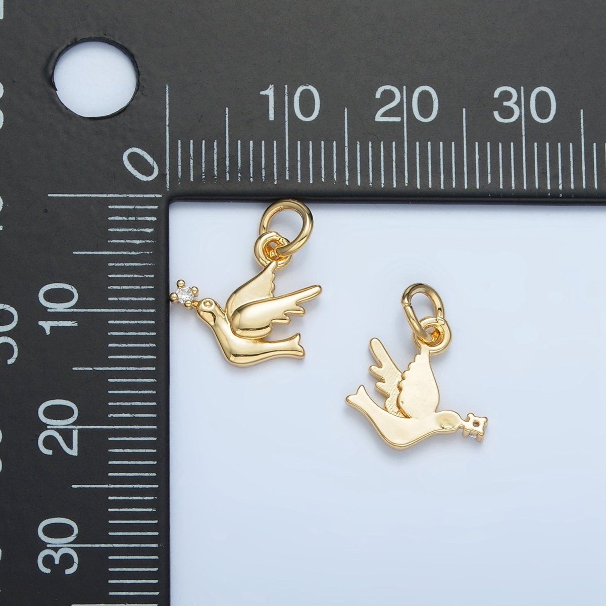 24K Gold Filled Clear CZ Bird Dove Animal Mini Charm | W176