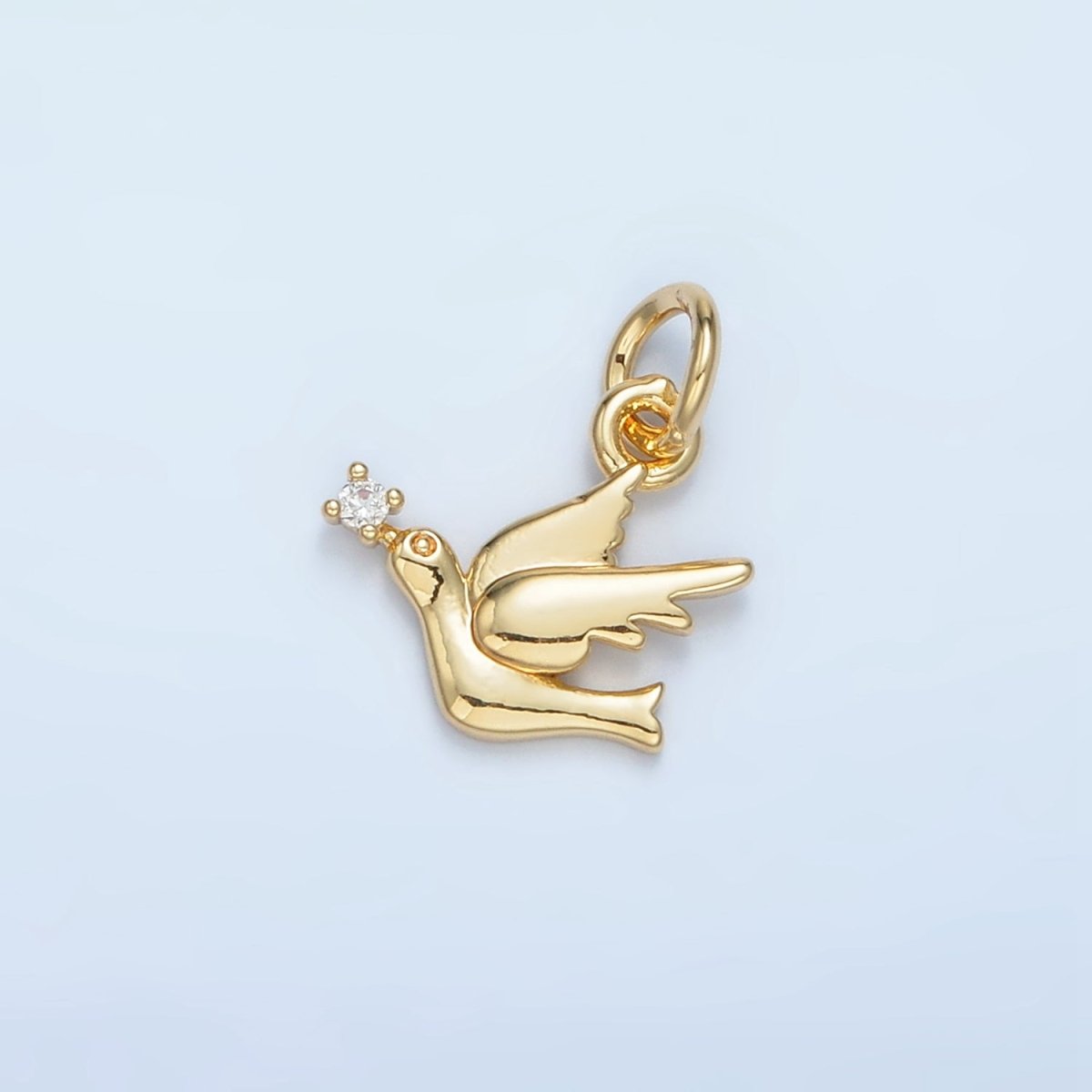 24K Gold Filled Clear CZ Bird Dove Animal Mini Charm | W176