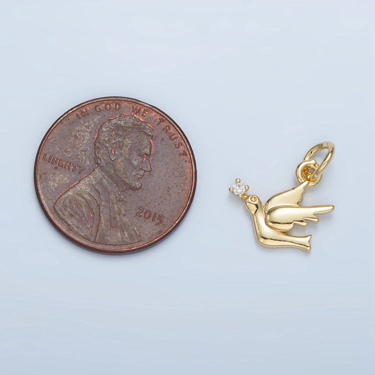 24K Gold Filled Clear CZ Bird Dove Animal Mini Charm | W176