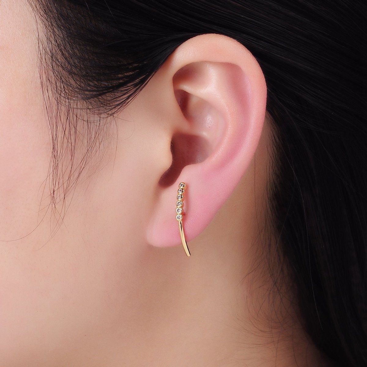 24K Gold Filled Clear CZ Bubble Curved Band Stud Earrings | P147