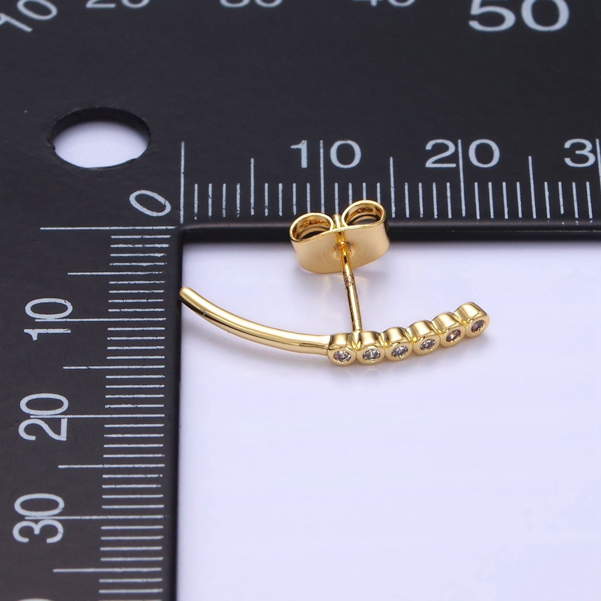 24K Gold Filled Clear CZ Bubble Curved Band Stud Earrings | P147