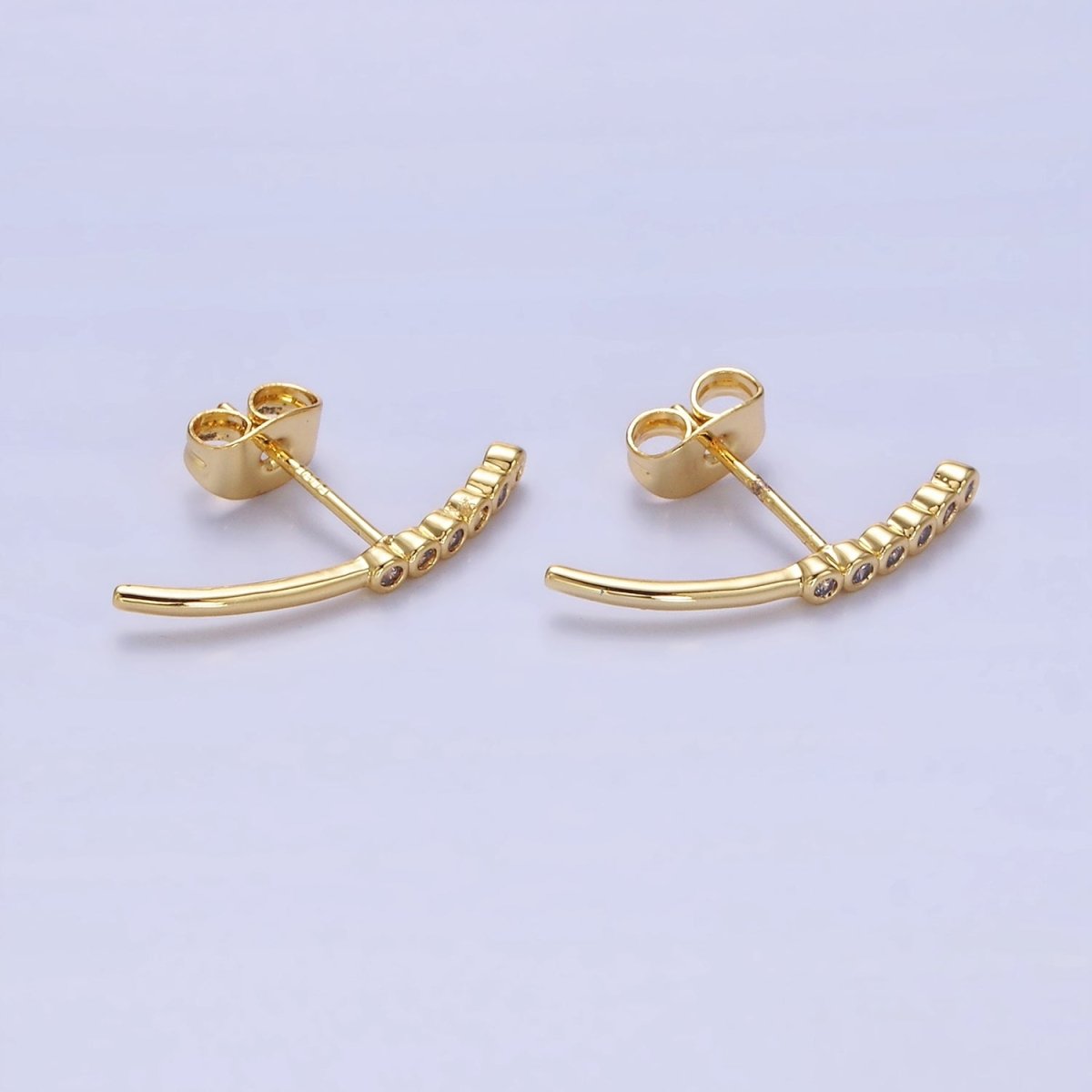 24K Gold Filled Clear CZ Bubble Curved Band Stud Earrings | P147
