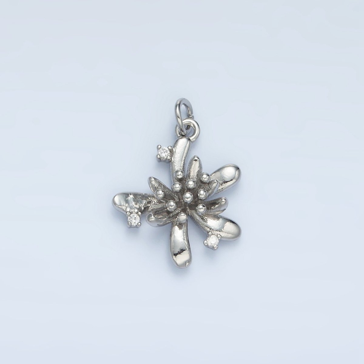 24K Gold Filled Clear CZ Bud Flower Nature Multidimensional Charm in Gold & Silver | E613