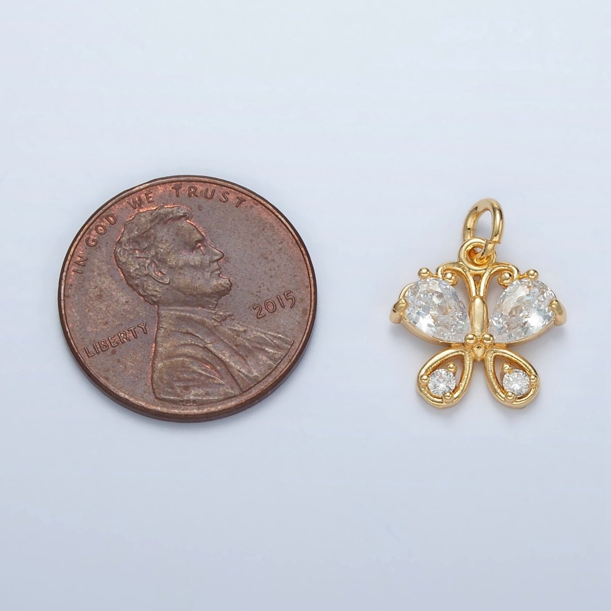 24K Gold Filled Clear CZ Butterfly Charm | D-858