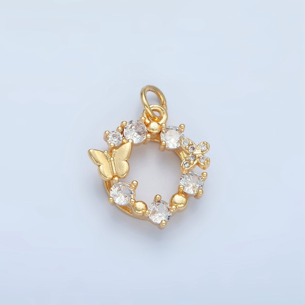 24K Gold Filled Clear CZ Butterfly Open Round Charm | X561
